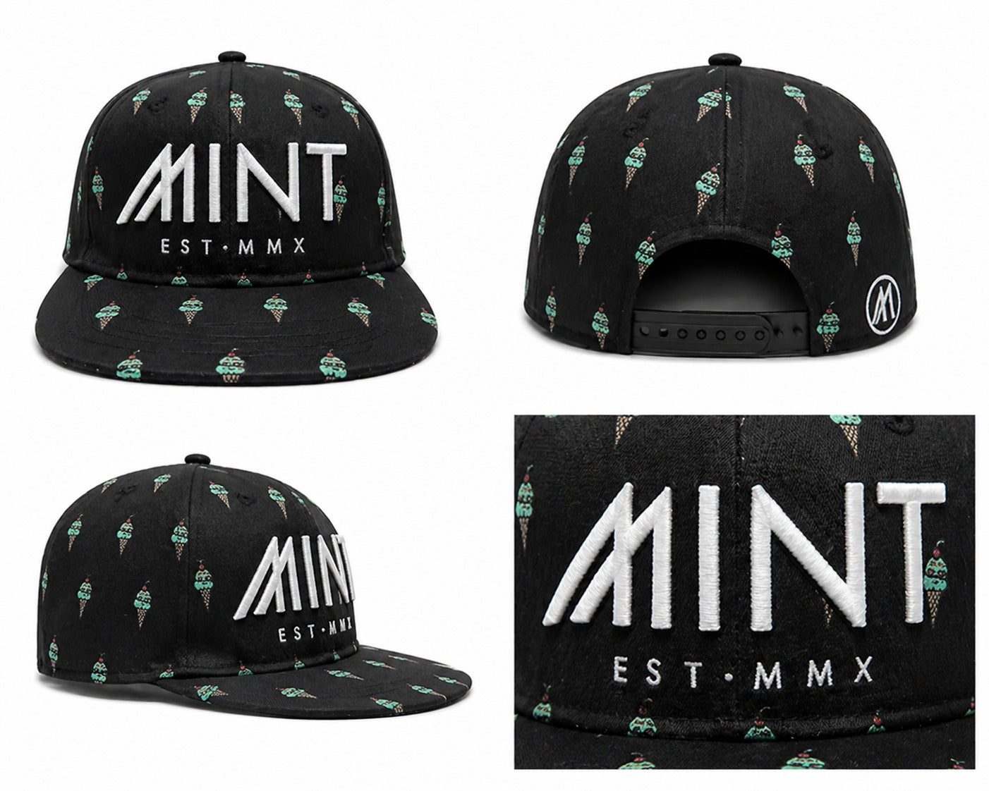 6 Panel Strap Back Hat Ice Cream design