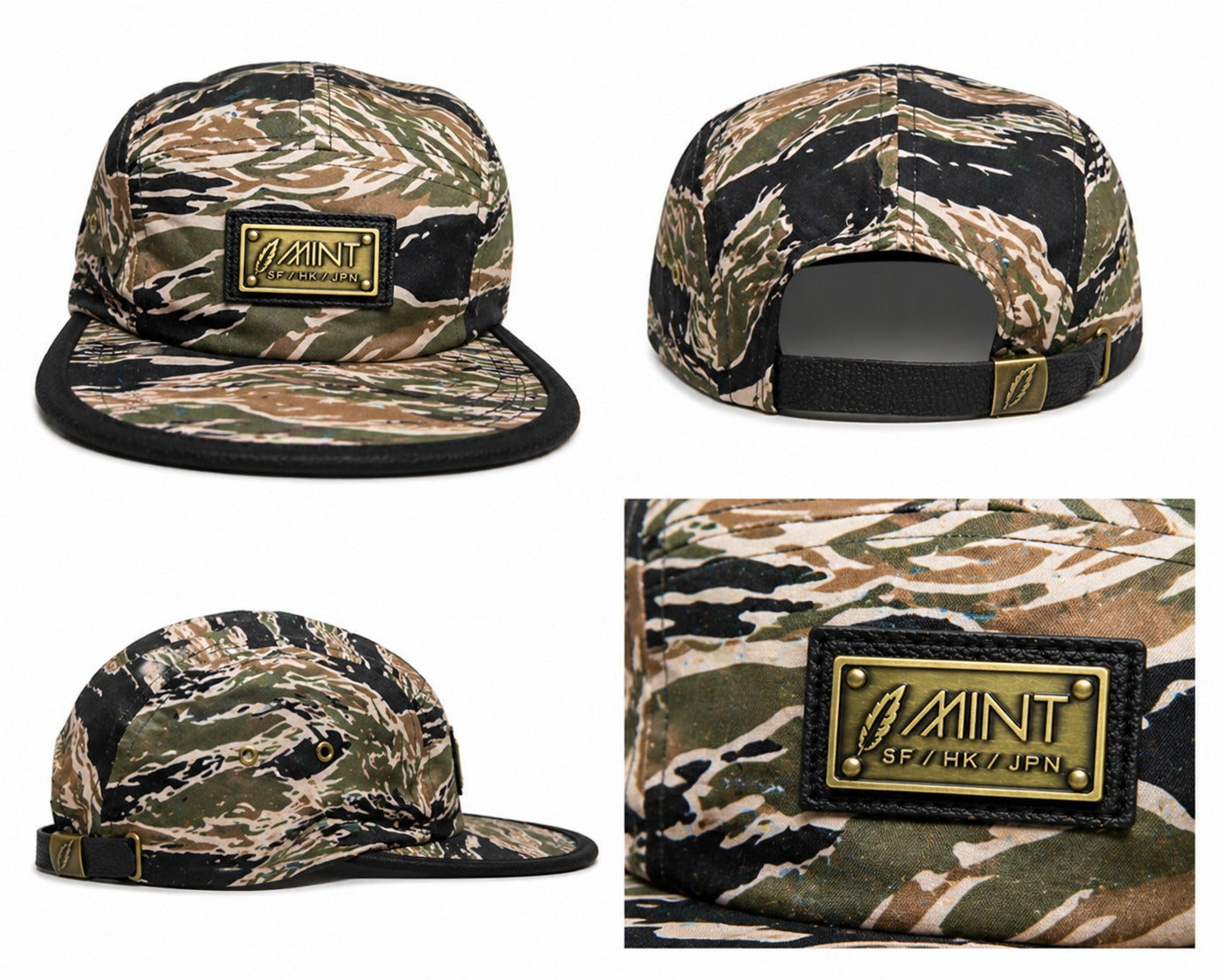5 Panel Strap Back Hat Tan Camo Cap