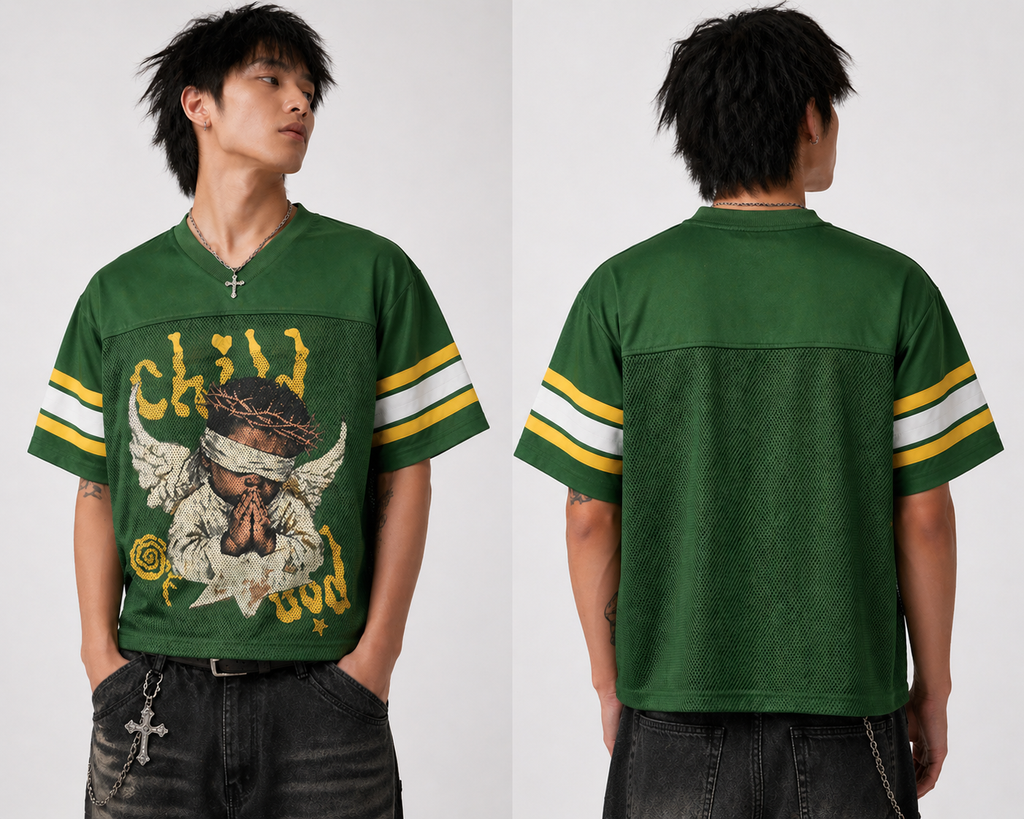 Men's Child Mesh Oversized Crop Jersey In Green