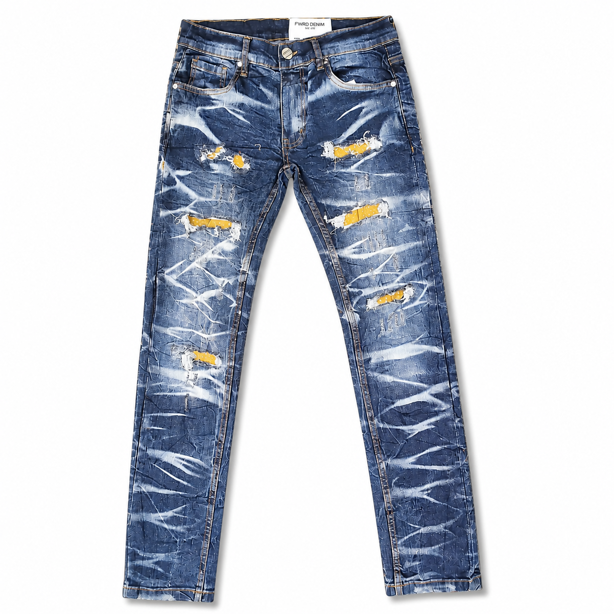 Men's Slim Fit Crystal Distressed Denim in Blue/Timber