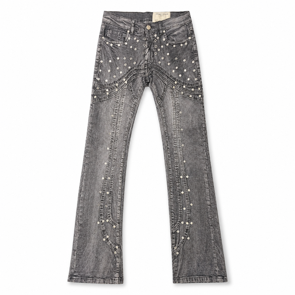 Men's Stacked Rivet Denim Pant in Washed Black