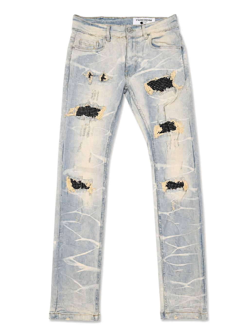 Men's Slim Fit Crystal Distressed Denim in Tint/ Olive