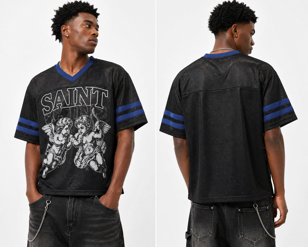Men's Saints Oversized Mesh Crop Jersey In Black