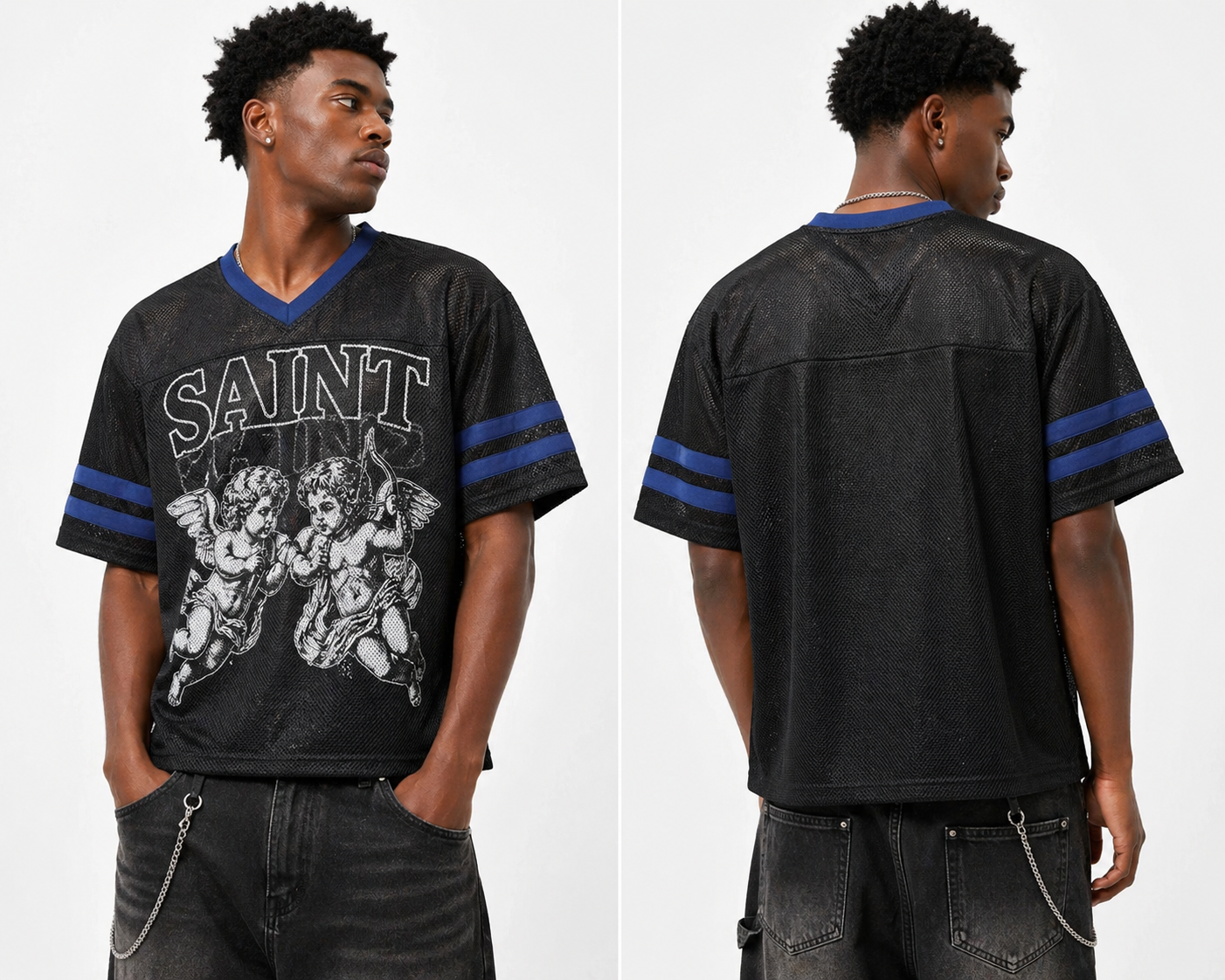 Men's Saints Oversized Mesh Crop Jersey In Black