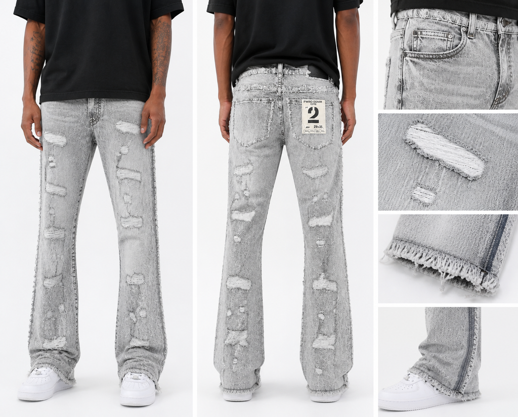 Men's Stacked Flare Denim "No end Denim" in Gray