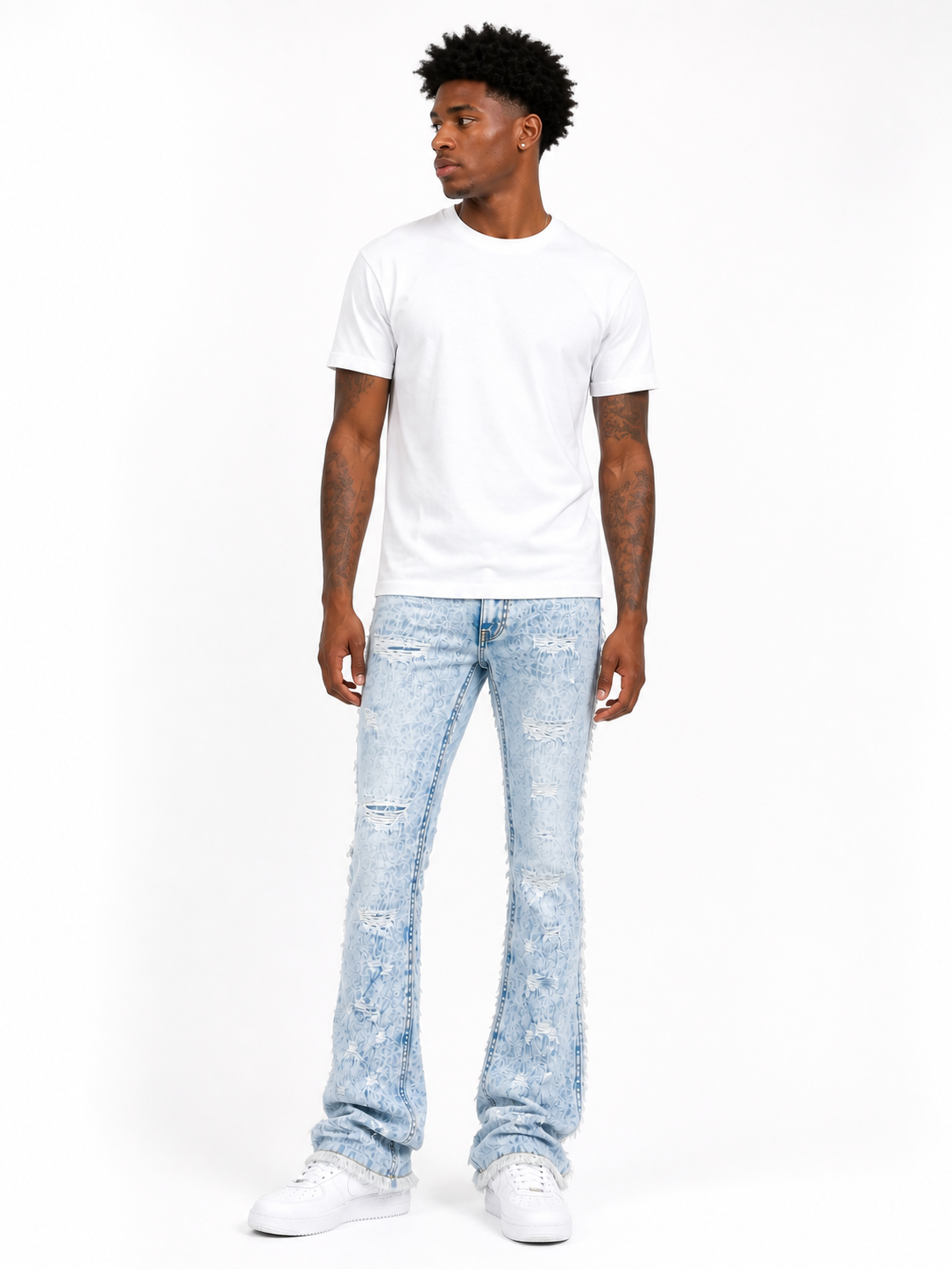 Men's Stacked Flare Denim "No end Denim" in Ice Blue
