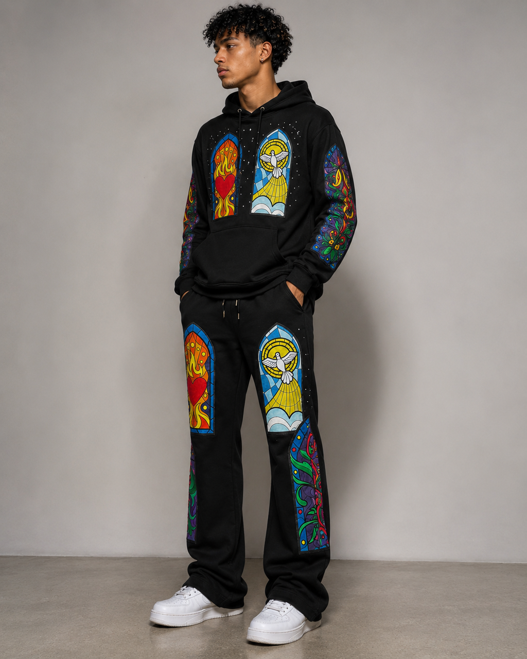 Men's  Stained Glass Stacked Sweatpants In Black