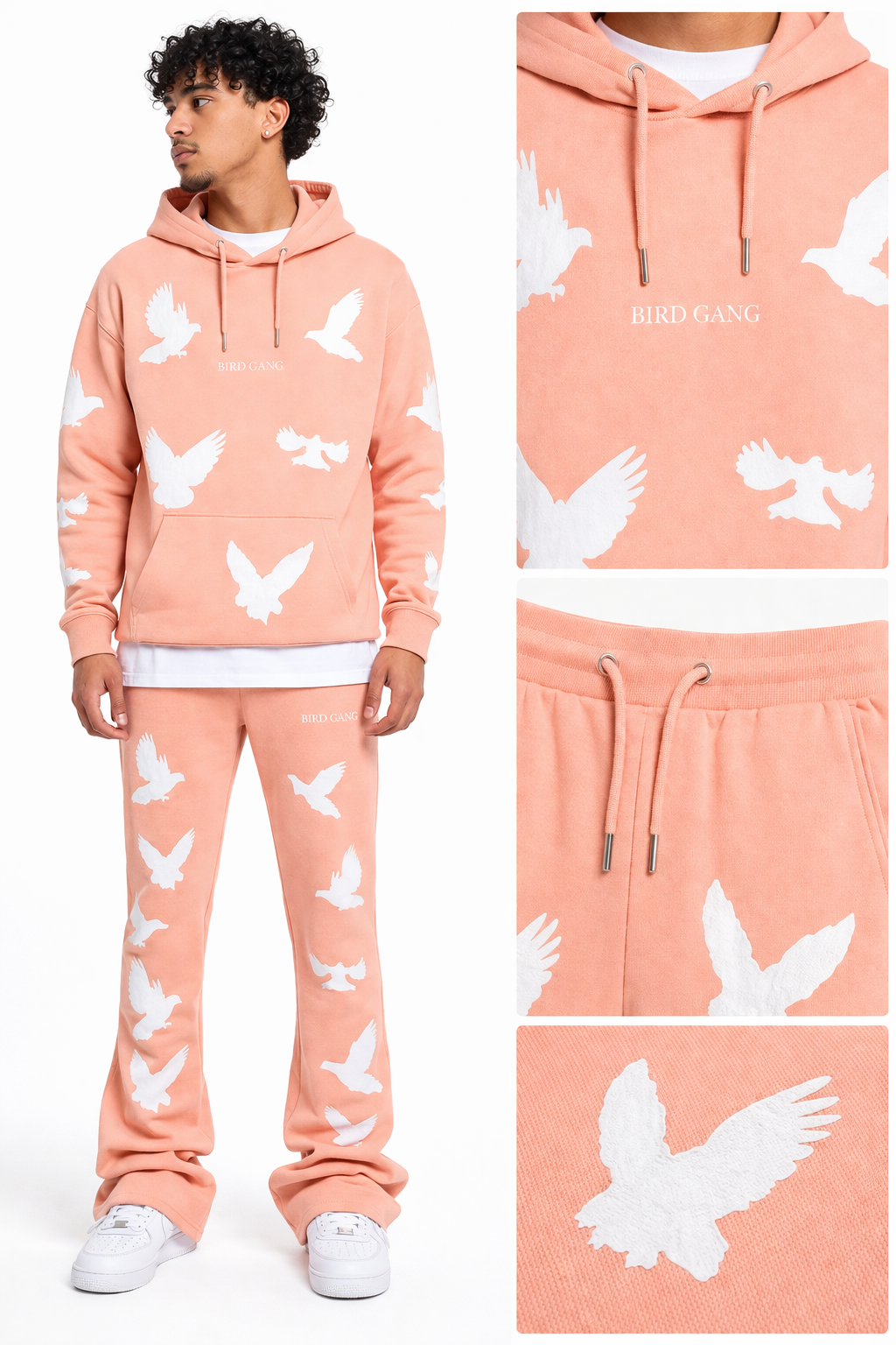 Men's Bird Gang Stacked Sweatpants in Pink