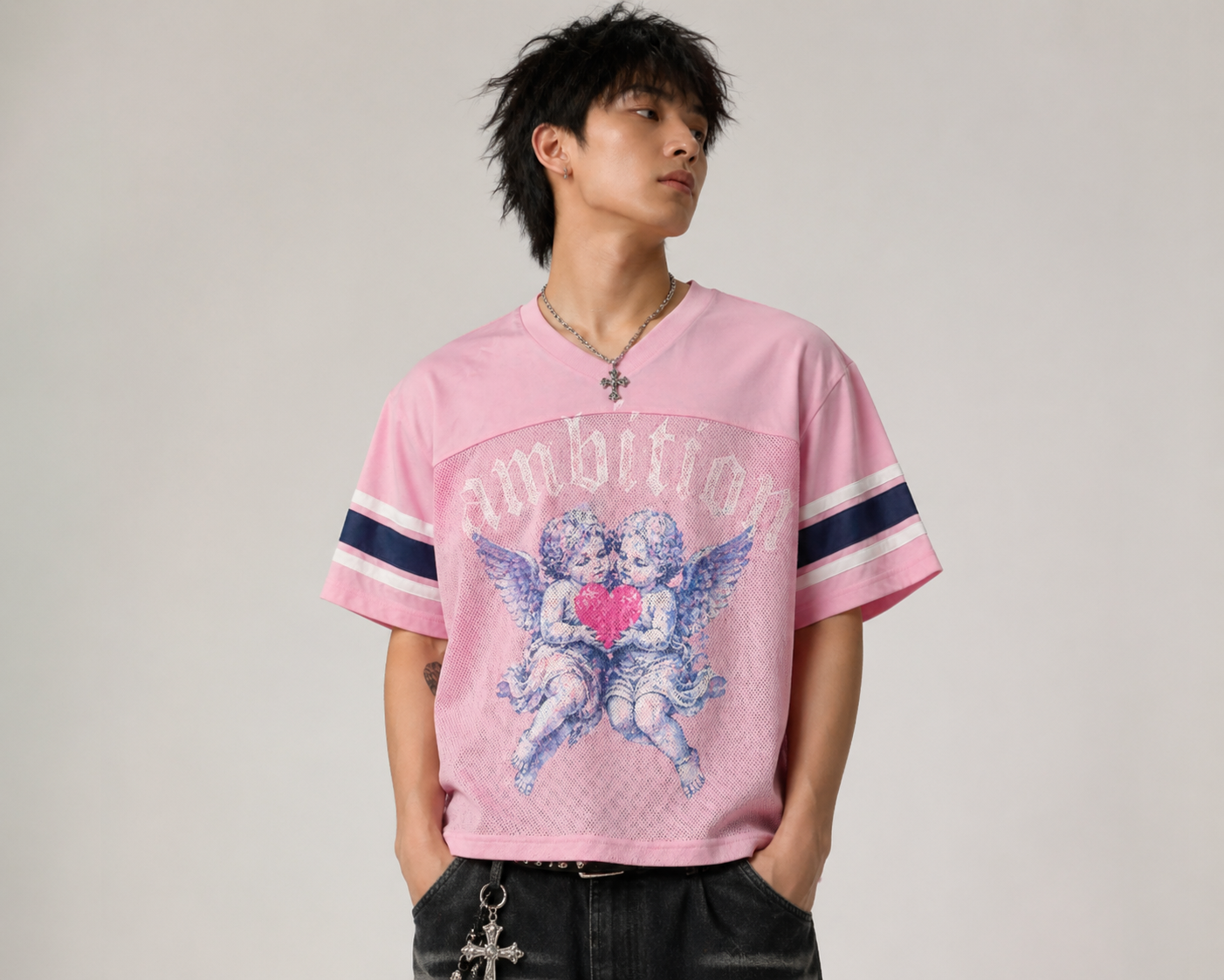 Men's Ambition Mesh Oversized Crop Jersey In Pink