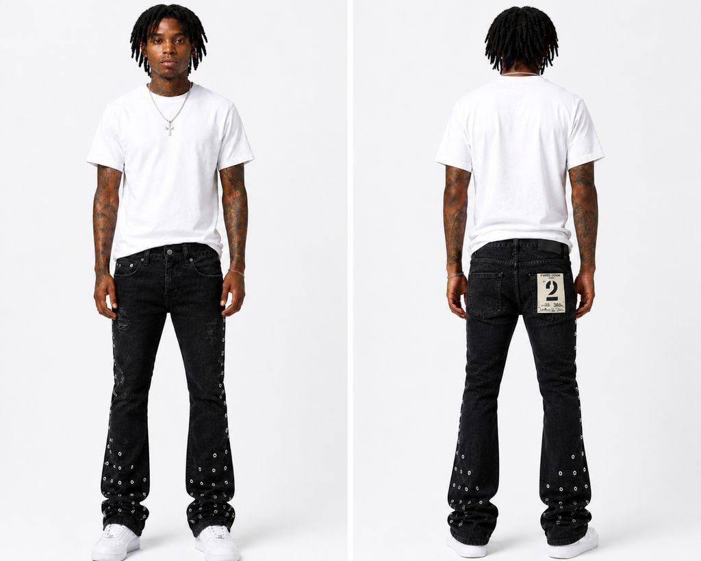 Men's Stacked throw Back Denim in Black