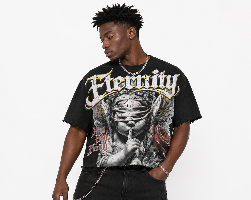 Men's Eternity Oversized Crop Tee In Black