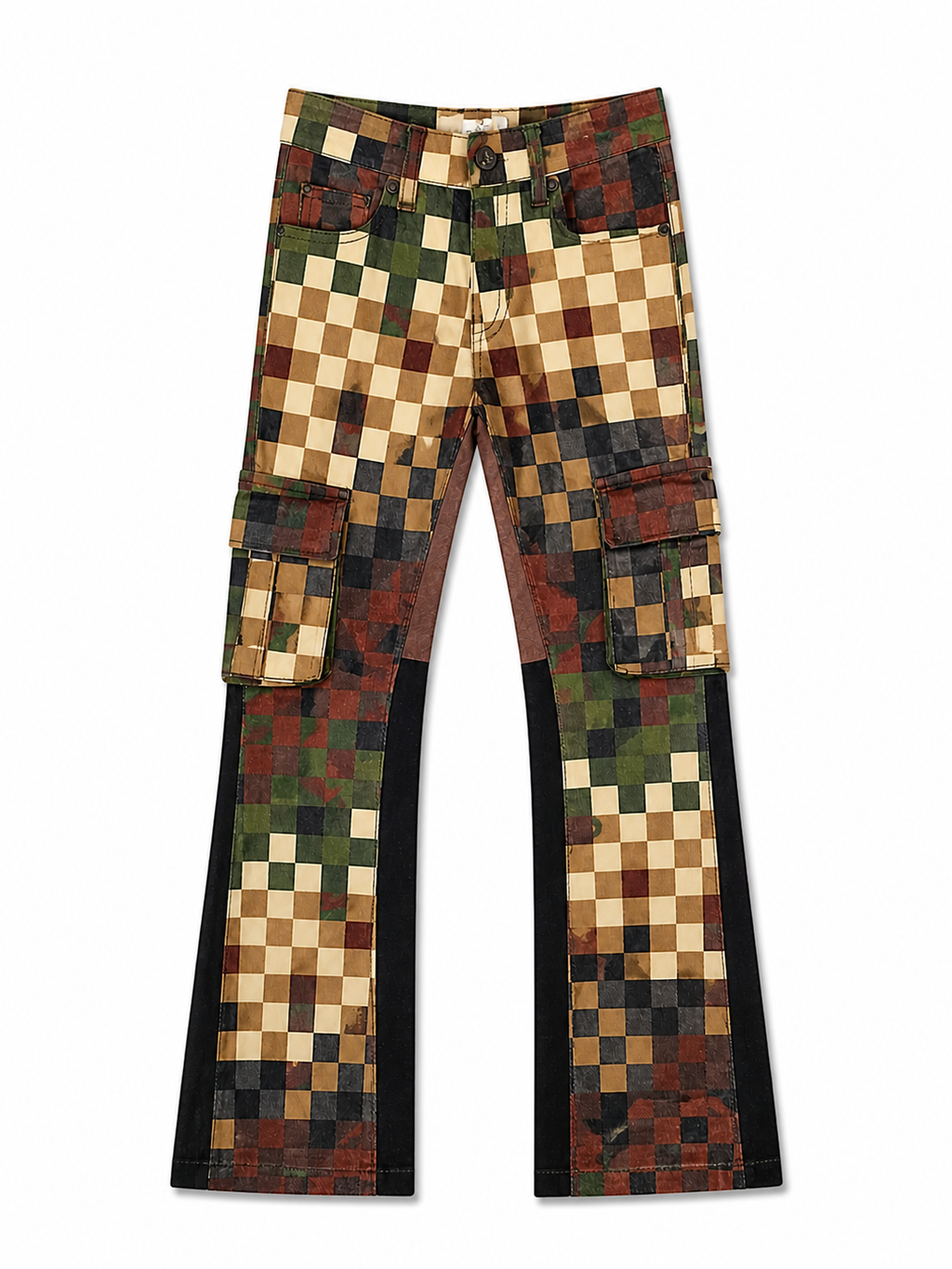Kids Slim Fit Checker Camo Denim in Olive