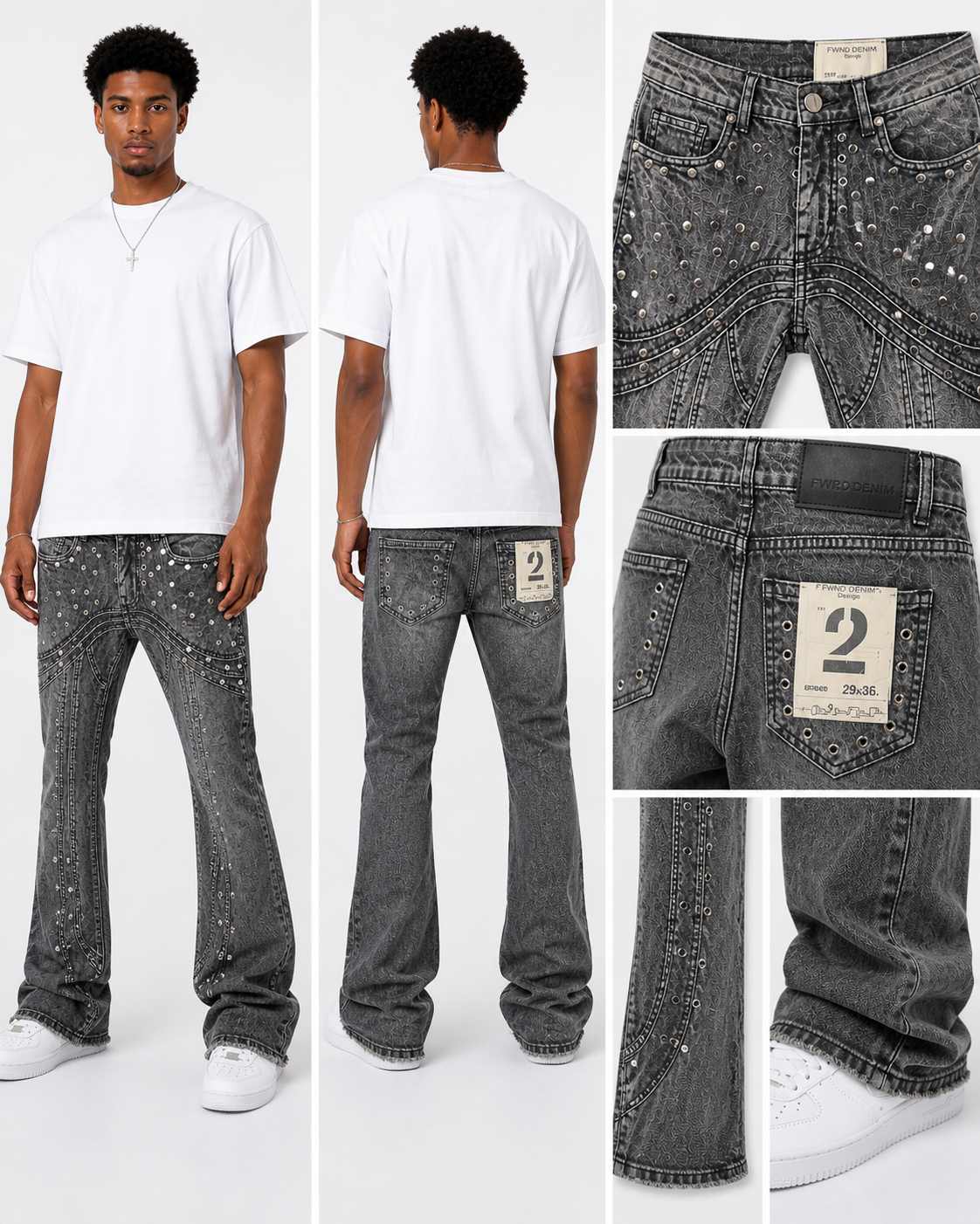 Men's Stacked Rivet Denim Pant in Washed Black