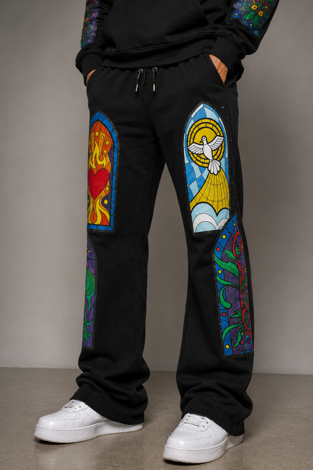 Men's  Stained Glass Stacked Sweatpants In Black