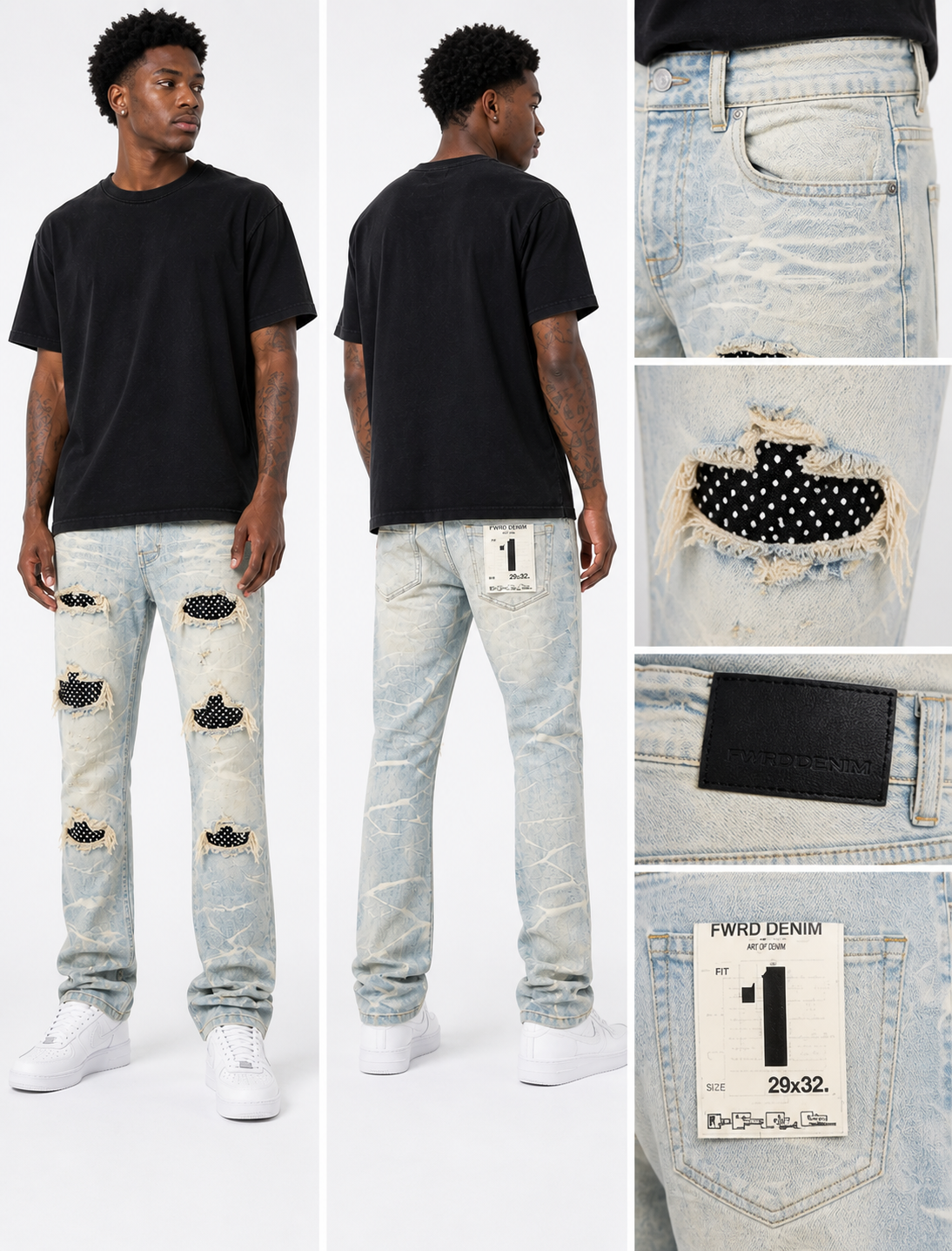 Men's Slim Fit Crystal Distressed Denim in Tint/ Olive