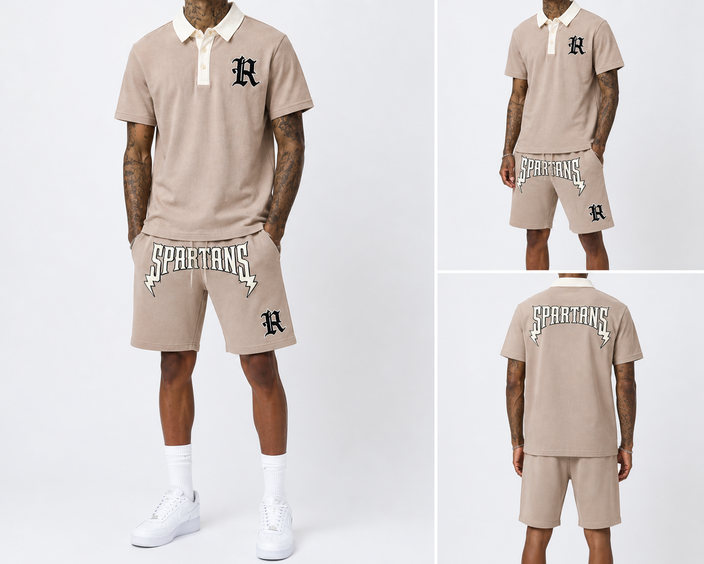 Men's Spartans Washed Polo T-Shirt In Taupe
