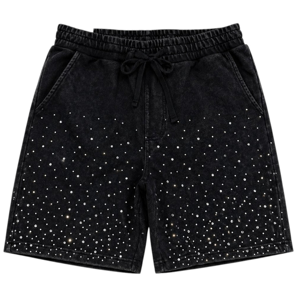 Men's Washed Rhinestone Galaxy Shorts In Black