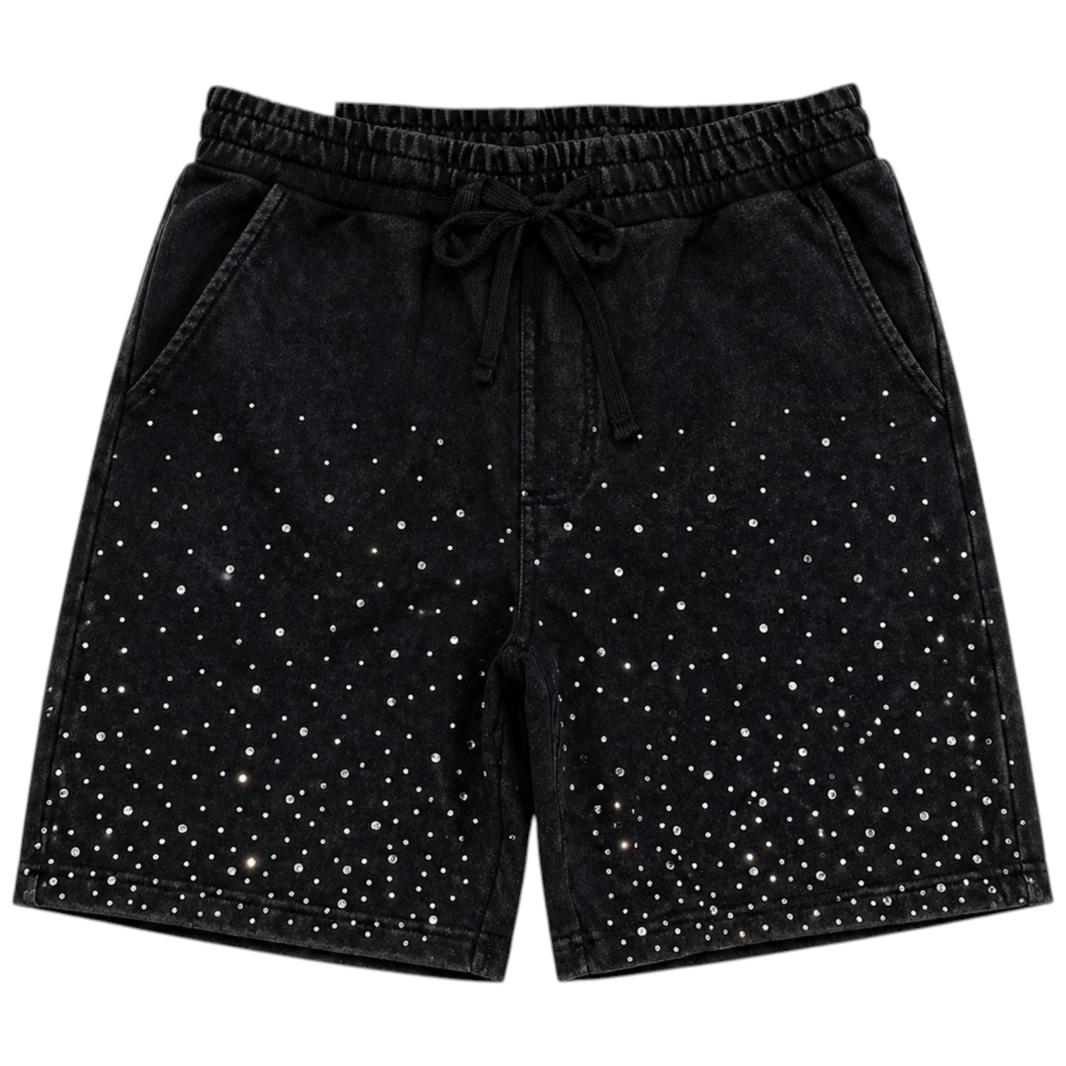 Men's Washed Rhinestone Galaxy Shorts In Black