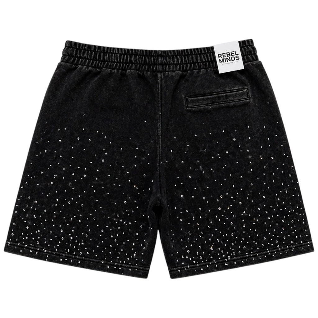 Men's Washed Rhinestone Galaxy Shorts In Black