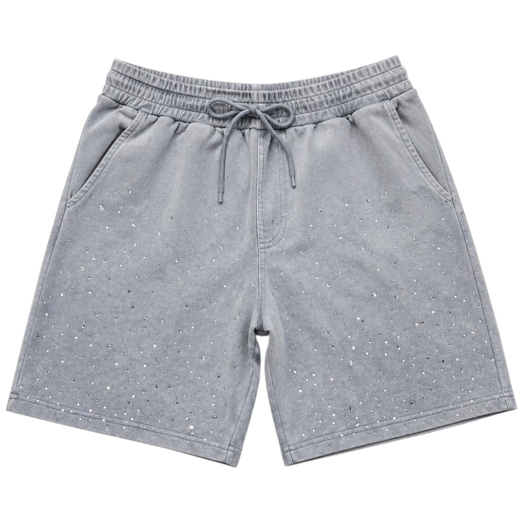 Men's Washed Rhinestone Galaxy Shorts In Lt. Gray
