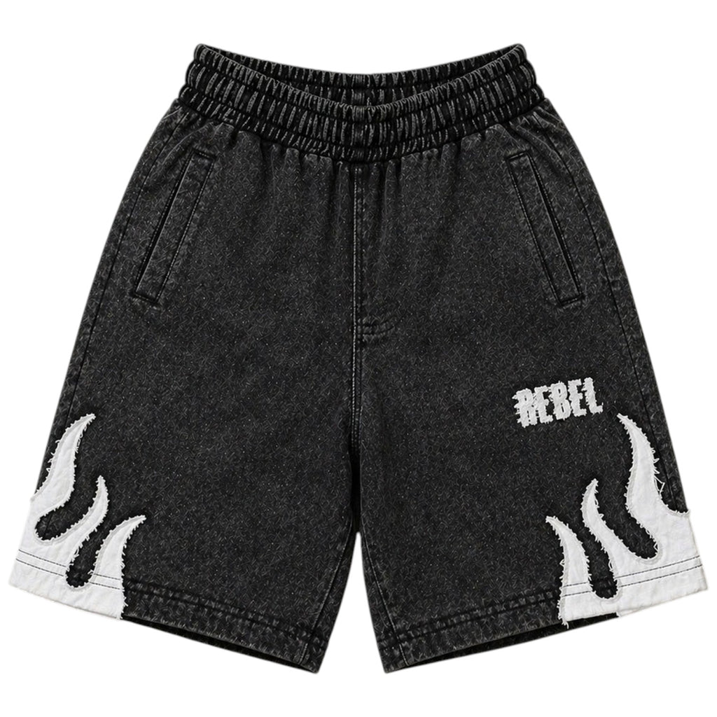 Kids Rebel Flame Shorts In Black