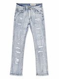 Men's Slim Fit Crystalized Distressed Denim in Ice Blue/Royal Blue