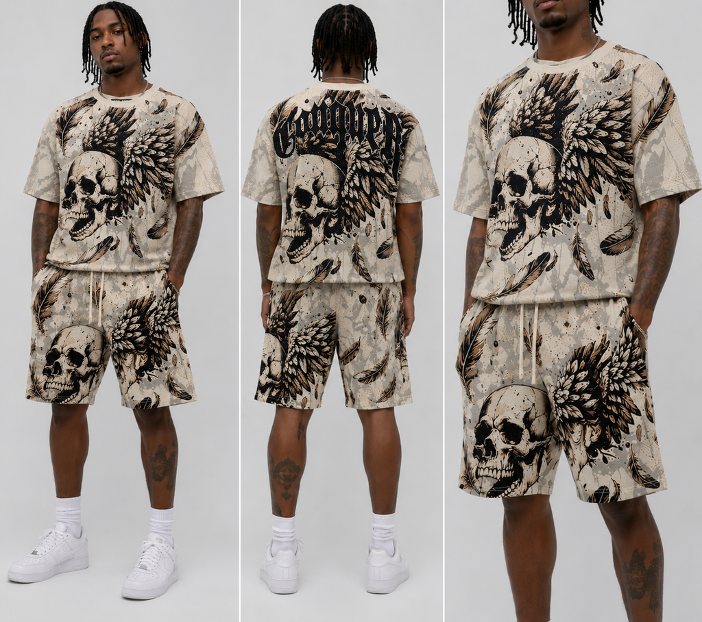 Men's Conquer Rhinestone Tapestry T-Shirt In Cream