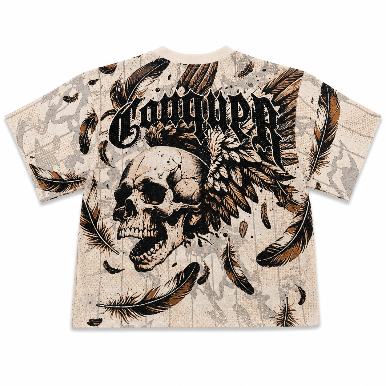 Men's Conquer Rhinestone Tapestry T-Shirt In Cream
