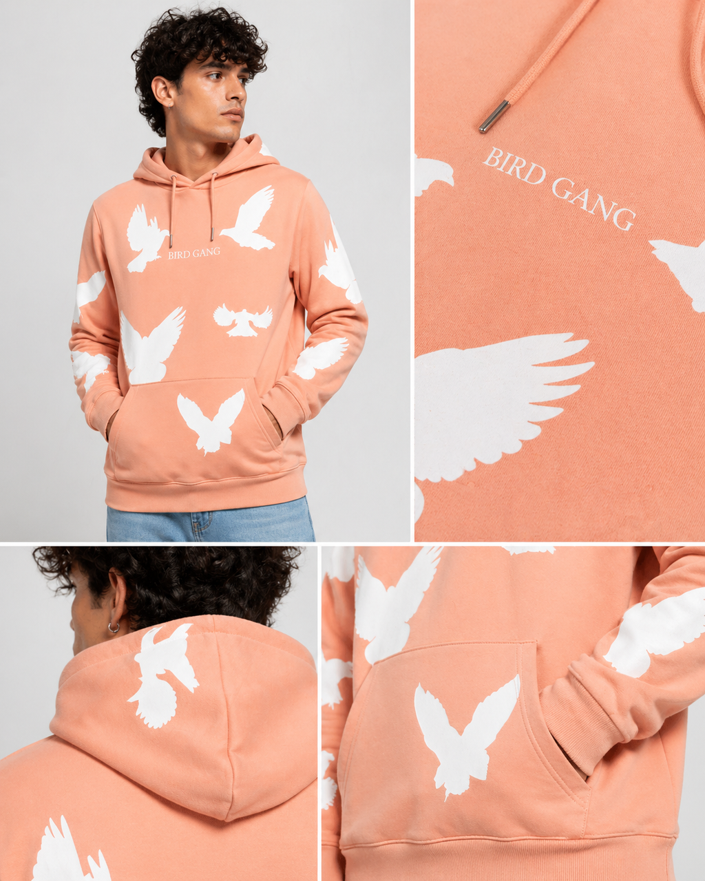 Men's Bird Gang Hoodie in Heather Pink