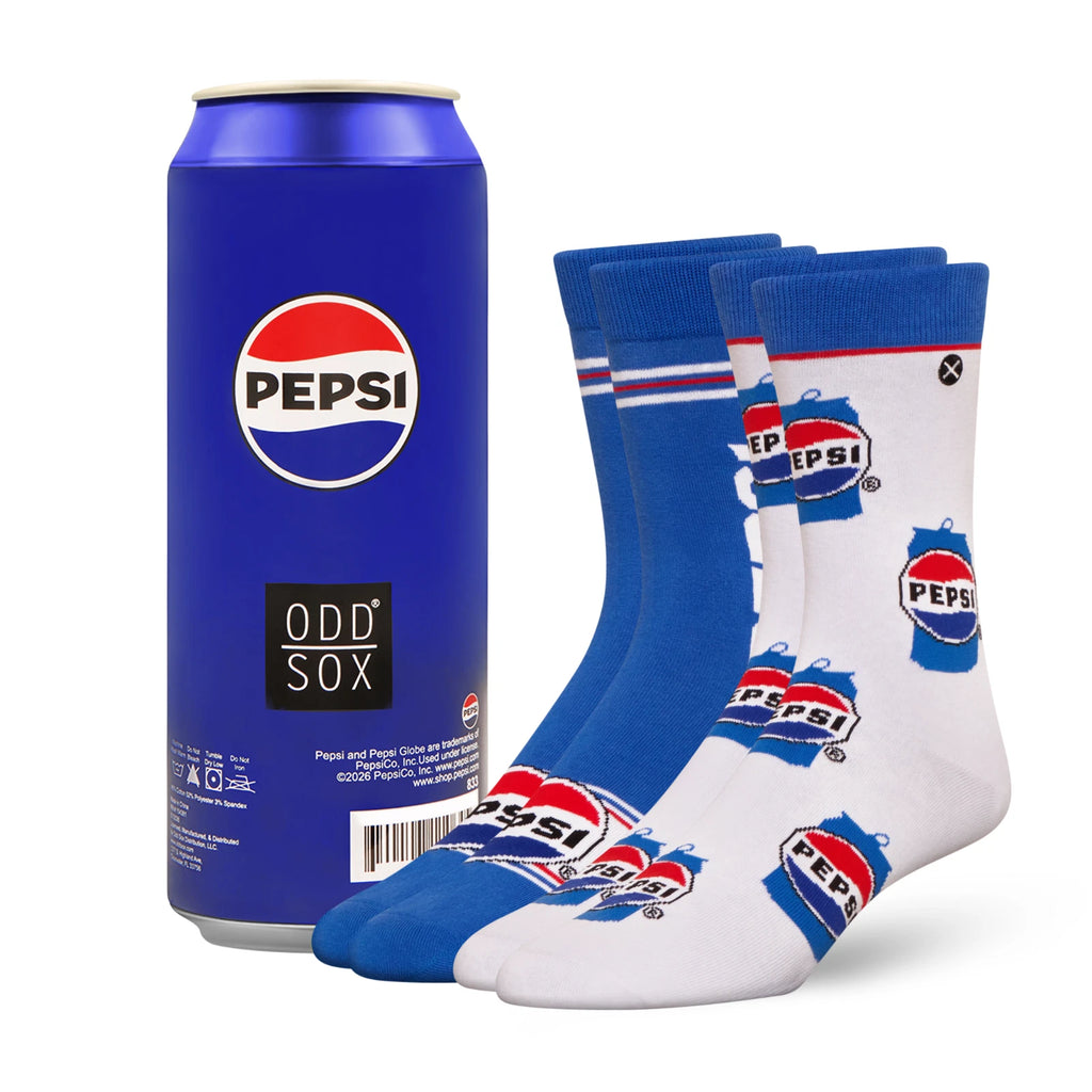 Pepsi can and socks with Pepsi logo on a white background