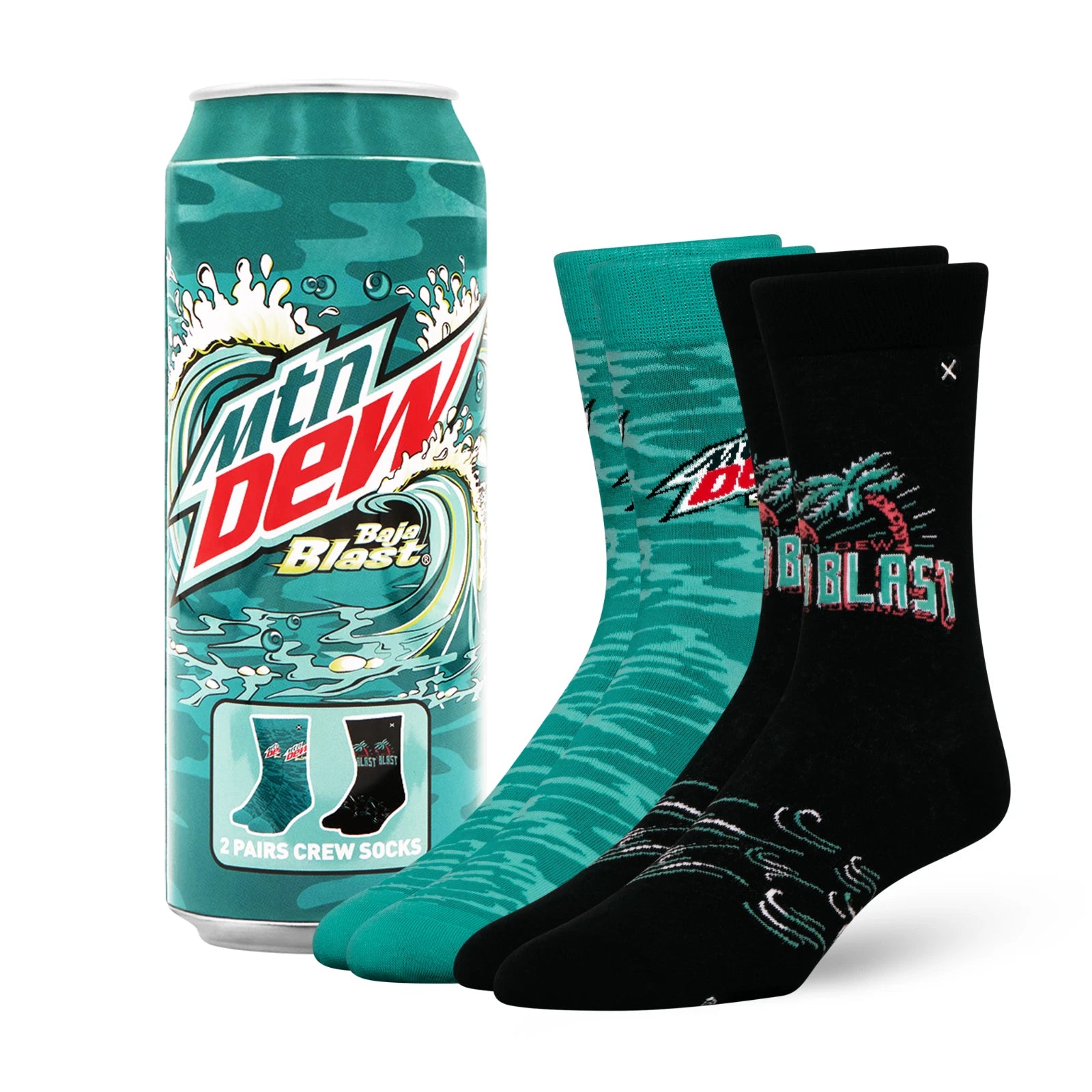 Mountain Dew Baja Blast Crew Socks 2 Pair Novelty Soda Graphic Unisex Men Women