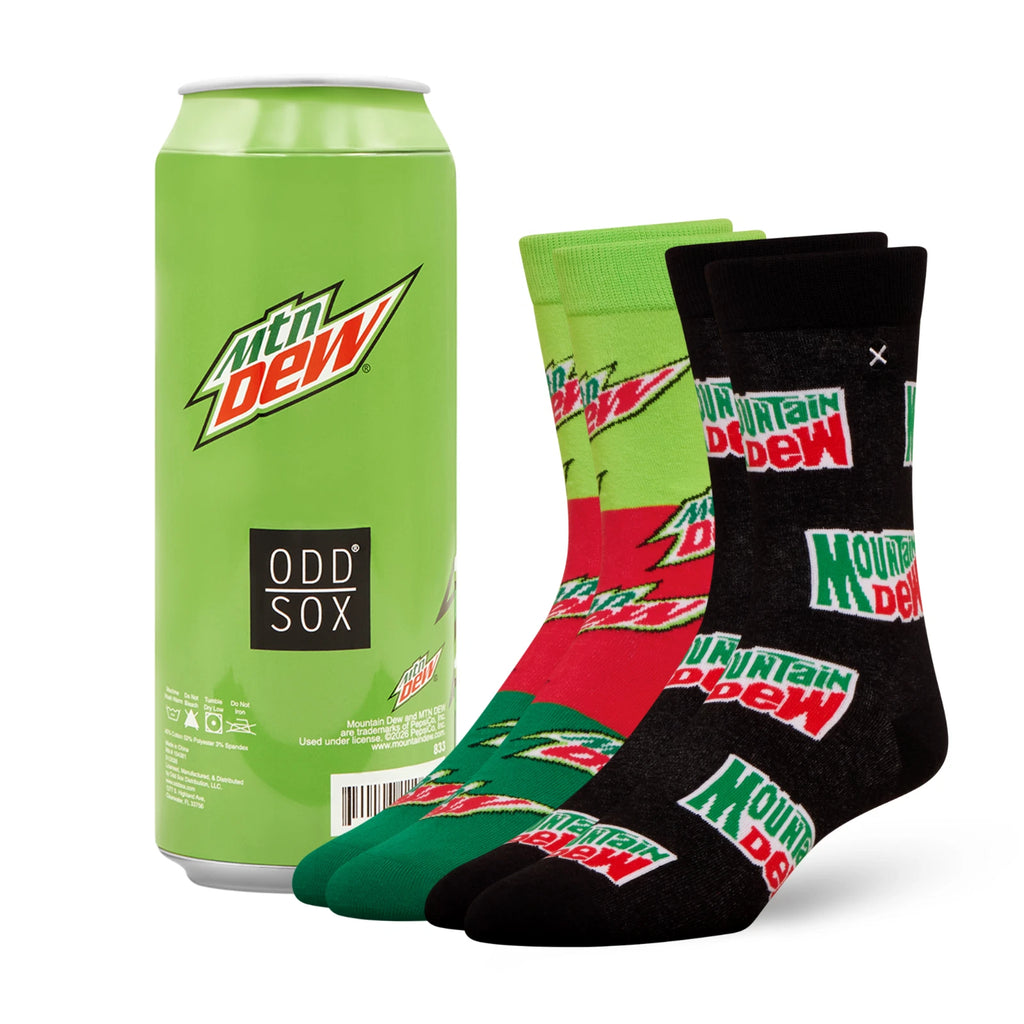 Mountain Dew Crew Socks 2 Pair Novelty Soda Graphic Unisex Men Women