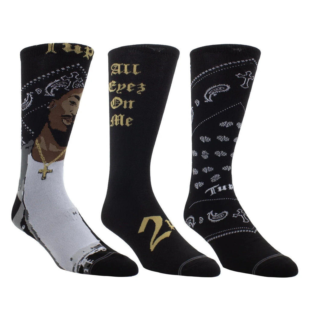 Tupac 3 Pair Crew Socks Gift Box Men's Novelty Hip Hop Rap Music Socks