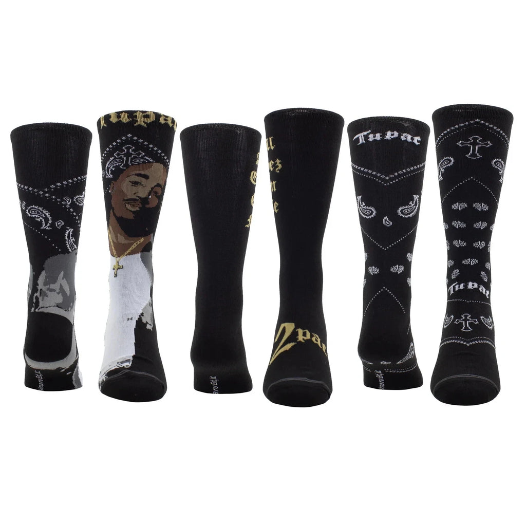 Tupac 3 Pair Crew Socks Gift Box Men's Novelty Hip Hop Rap Music Socks