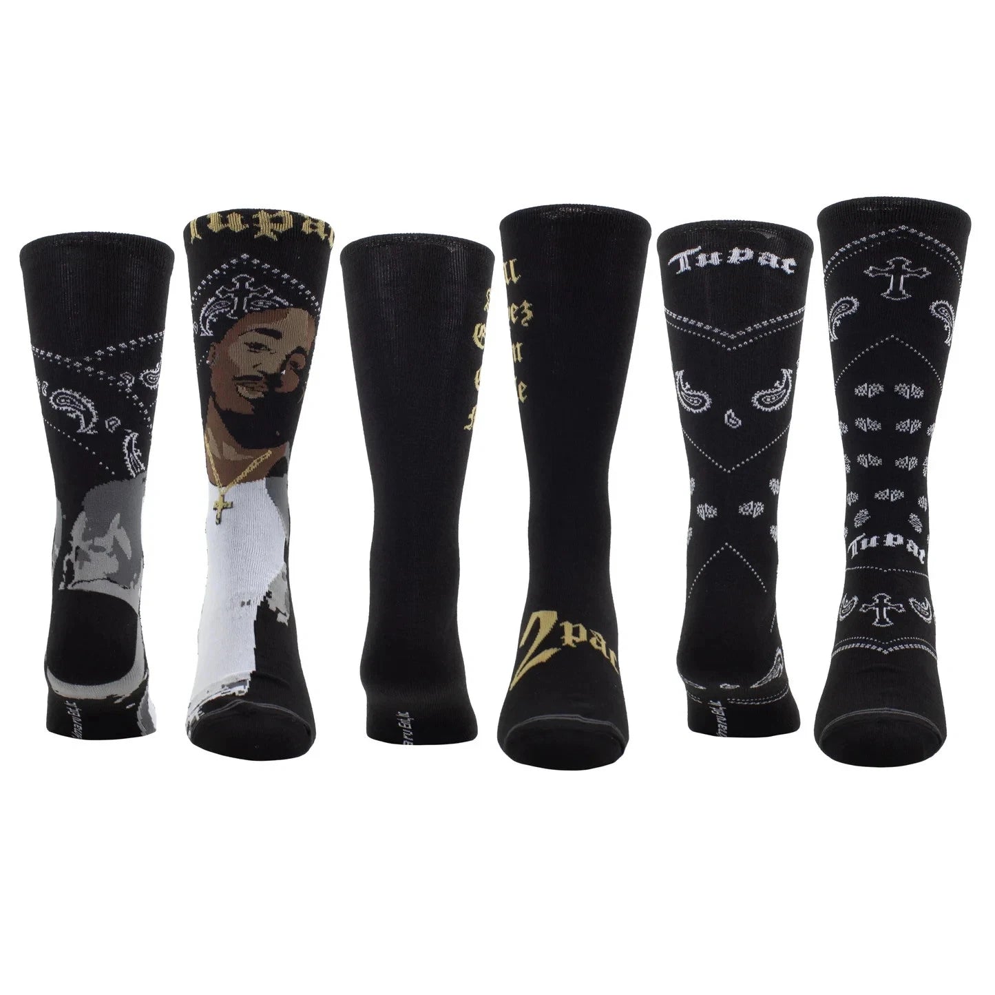 Tupac 3 Pair Crew Socks Gift Box Men's Novelty Hip Hop Rap Music Socks