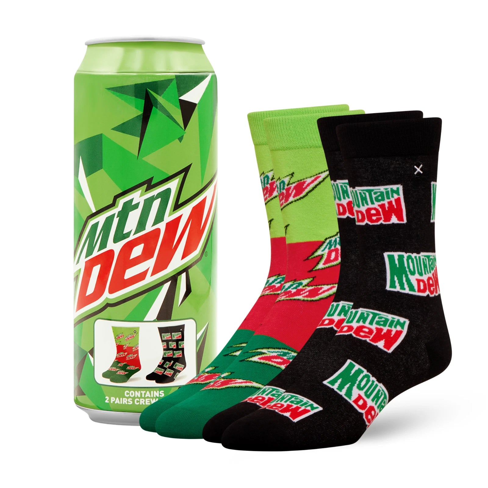 Mountain Dew Crew Socks 2 Pair Novelty Soda Graphic Unisex Men Women