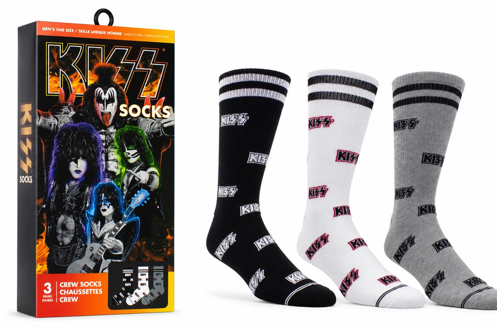 KISS 3 Pair Crew Socks Gift Box Men's One Size Rock Band Novelty Socks