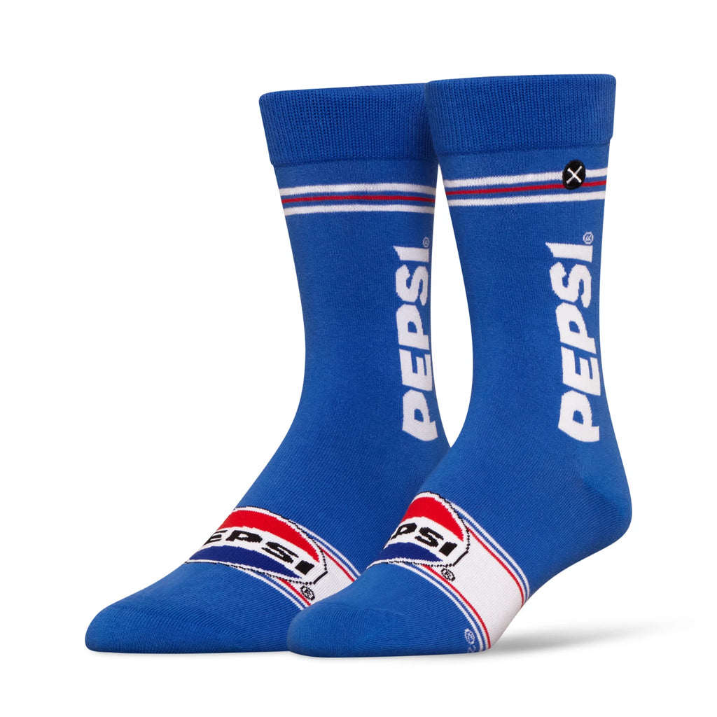 Blue socks with Pepsi logo on a white background