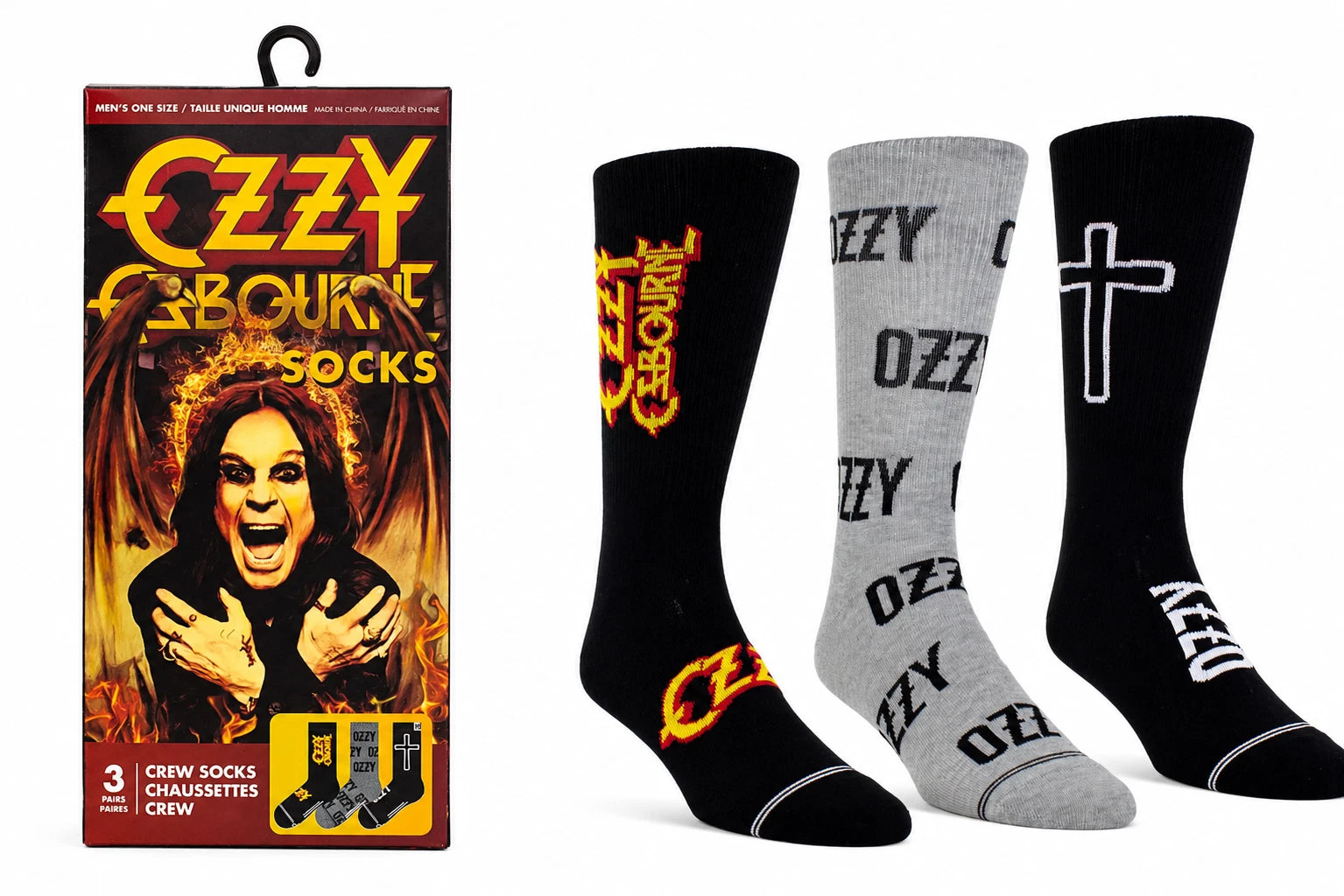 Ozzy Osbourne 3-Pack Crew Socks Gift Set – Men's Crew Socks